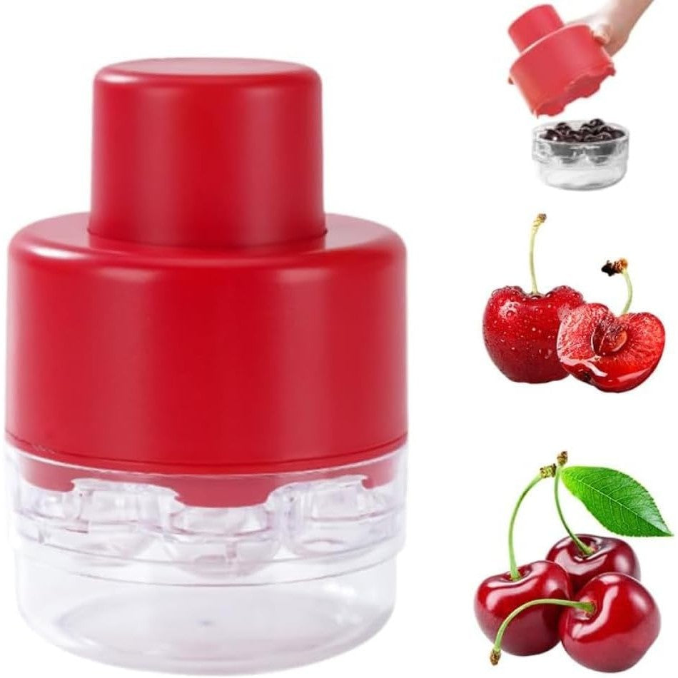 Dispozitiv de Scos Samburi pentru Cirese si Masline, Aparat Manual cu 7 Gauri, Plastic ABS si AS, 13 x 9.2 cm, Rosu