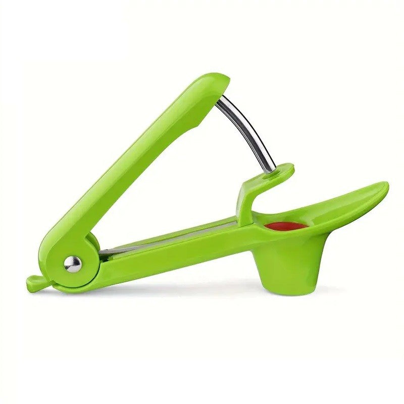 Dispozitiv Manual pentru Scos Samburi Cirese si Masline, Sistem Ergonomic cu Rebound, ABS si Otel Inoxidabil, 20.5 x 3.8 x 13 cm, Verde