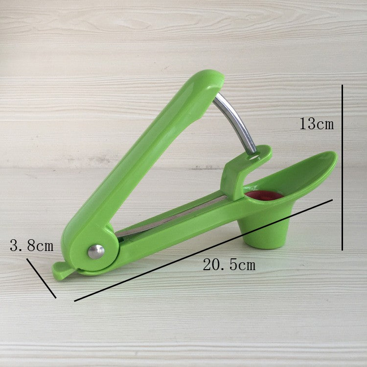 Dispozitiv Manual pentru Scos Samburi Cirese si Masline, Sistem Ergonomic cu Rebound, ABS si Otel Inoxidabil, 20.5 x 3.8 x 13 cm, Verde