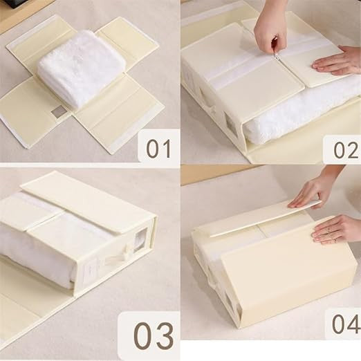 Cutie Depozitare Lenjerii de Pat, Organizator Pliabil cu Fereastra Vizibila, Fermoar si Velcro, Panza Oxford si PP, 18 Litri, 38x33x12 cm, Alb Ivoir