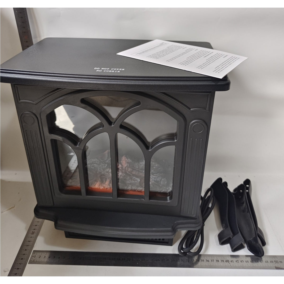 Semineu Electric cu Efect Flacara 3D, Incalzire Ceramica PTC si Termostat Reglabil, Plastic Ignifug, 1500W, 38 x 23 x 45 cm, Negru