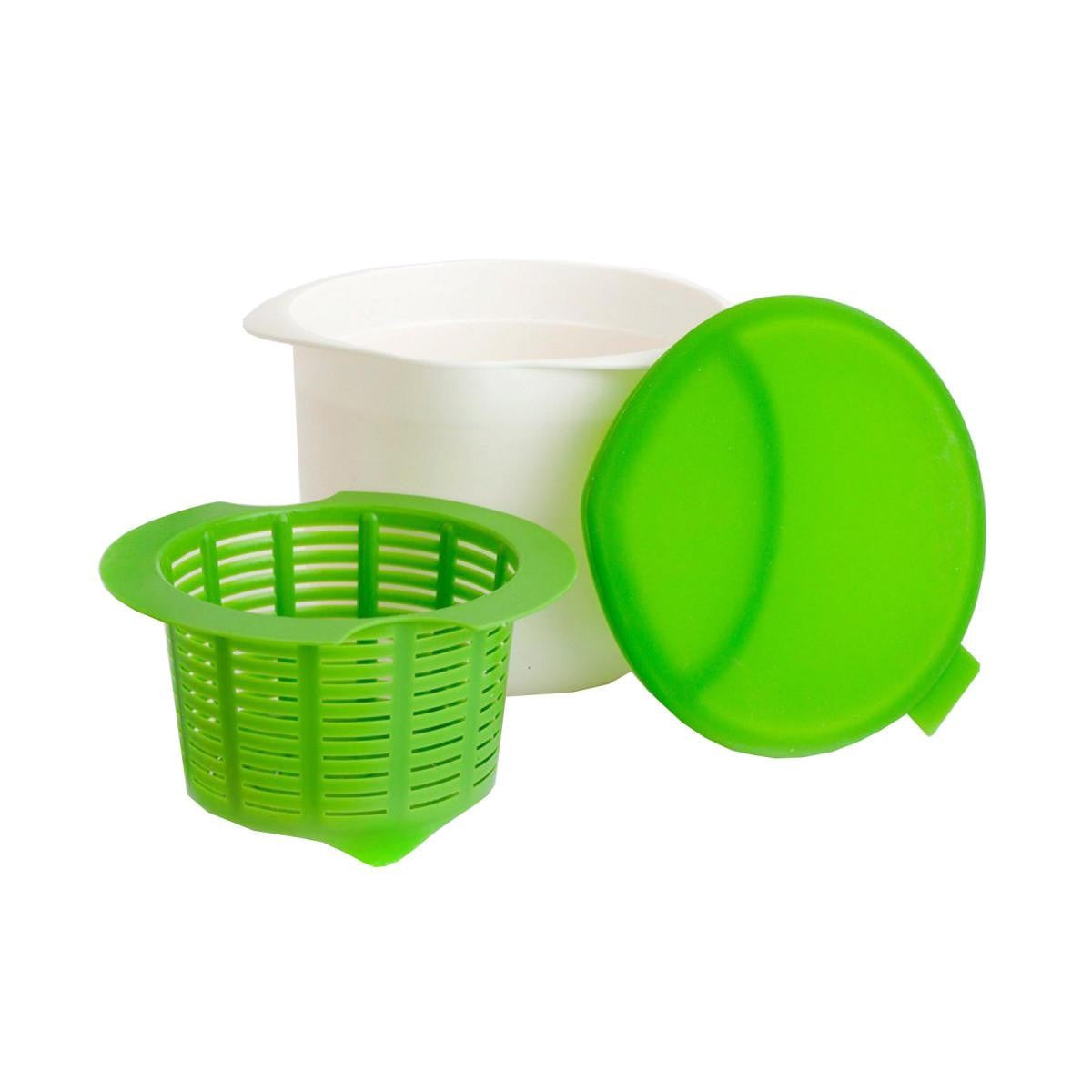 Recipient Preparare Branza de Casa, Cheese Maker cu Filtru si Capac Silicon, Plastic fara BPA, Microunde si Masina de Spalat Vase, 17x14.5x12.8 cm, Verde