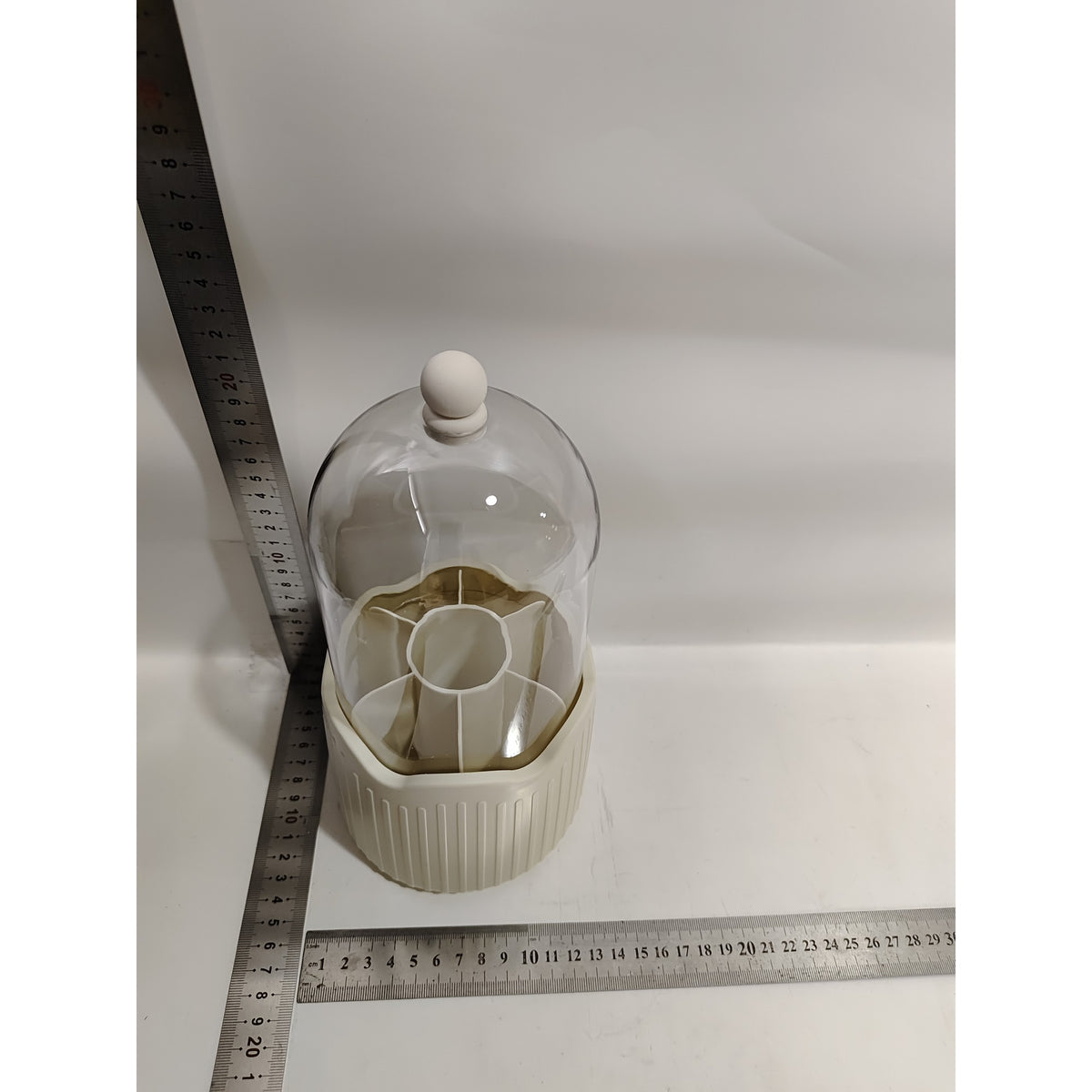 Organizator Rotativ Pensule Machiaj, Suport cu Capac Protectie Praf, Rotire 360 Grade, Plastic ABS si PET, 36 x 13 cm, Bej