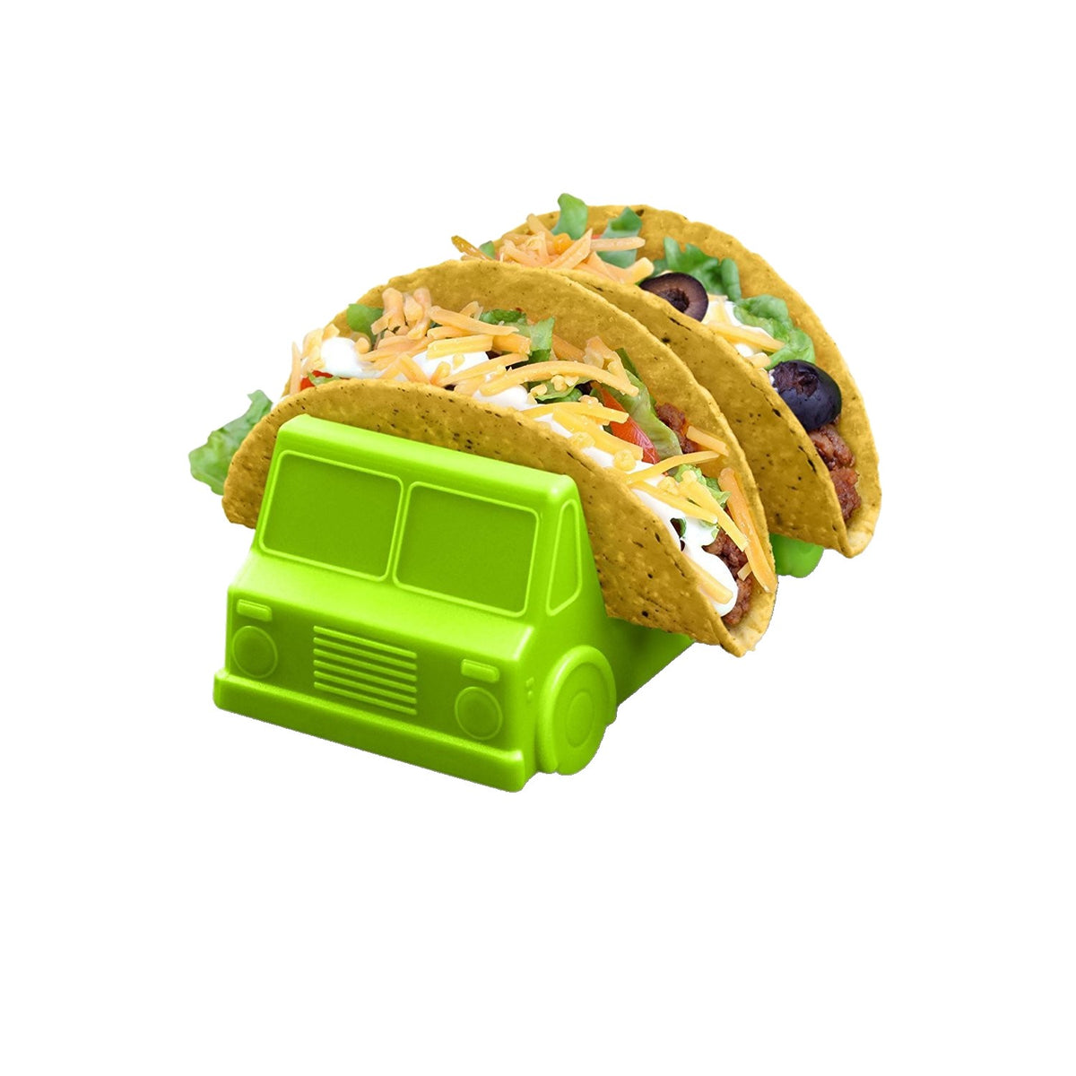 Suport pentru Taco si Tortilla, Model Autobuz Jucaus, Polipropilena Fara BPA, Compatibil Masina de Spalat Vase, 14 x 7.5 x 6.5 cm, Verde