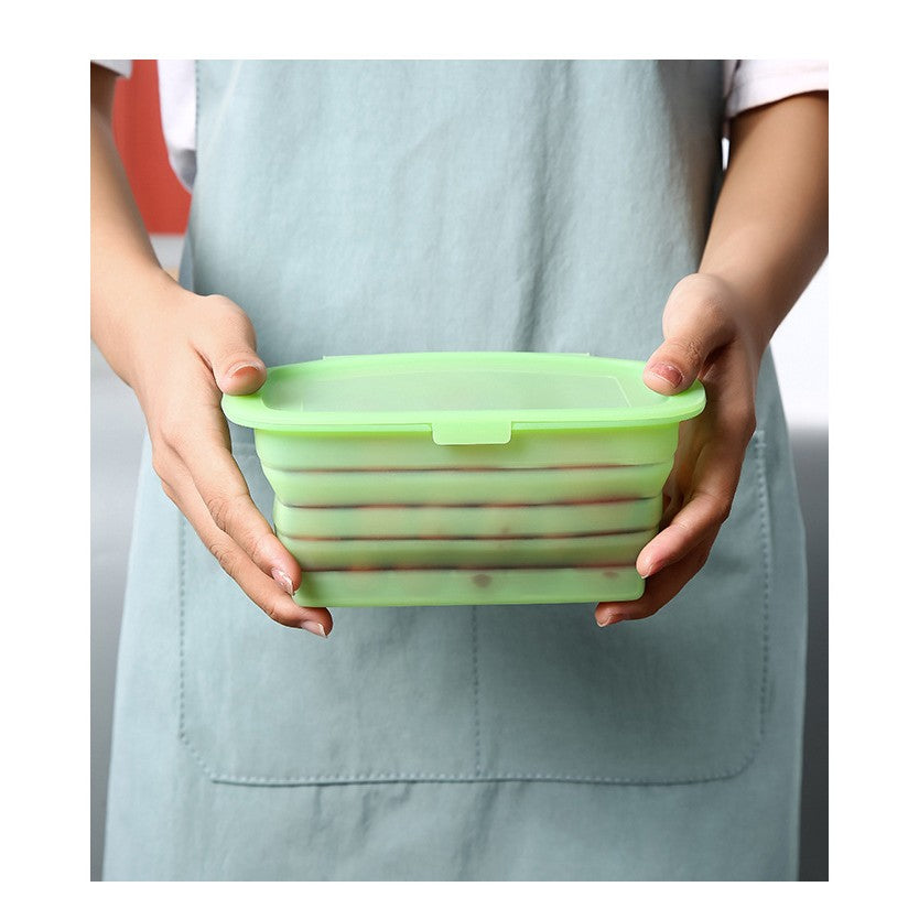 Caserola Pliabila pentru Pranz si Depozitare Alimente, Rezistenta la Microunde si Temperaturi Extreme, Silicon Alimentar, 1L, Verde Transparent