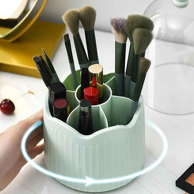 Organizator Pensule Machiaj cu Capac, Suport Rotativ 360 Grade pentru Cosmetice, ABS si PET, 36 x 13 cm, Verde
