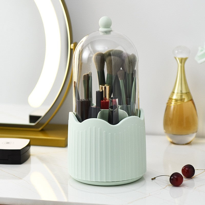 Organizator Pensule Machiaj cu Capac, Suport Rotativ 360 Grade pentru Cosmetice, ABS si PET, 36 x 13 cm, Verde