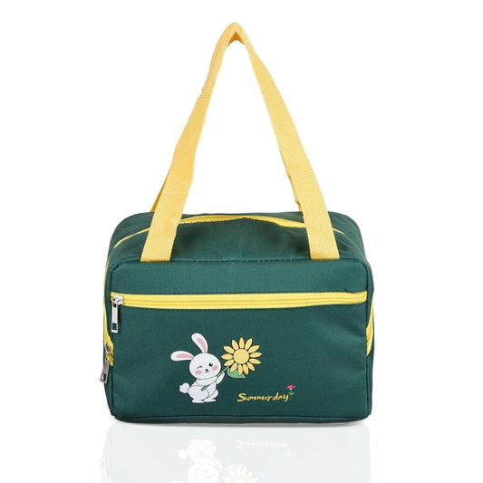 Geanta Termoizolanta Pentru Pranz, Compartiment Telefon Si Tacamuri, Impermeabila, Panza Oxford, 6.4 Litri, Design Iepuras, 30x21x20 cm, Verde