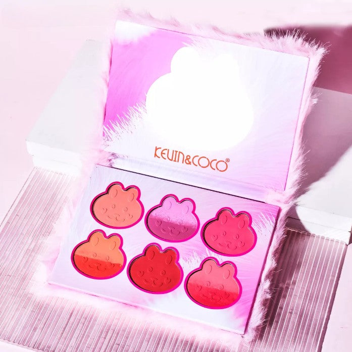 Kevin&Coco Set Machiaj cu 6 Culori Blush, Paleta Fard de Obraz cu Pigment Ridicat, Husa Pufoasa Design Pisicuta, Material Non-Toxic, 17.3x12.5x5 cm, Multicolor