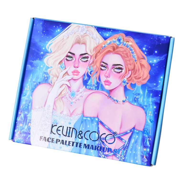 Kevin & Coco Set Machiaj Snow Queen, Trusa Cosmetice cu 18 Farduri Pleoape, 5 Rujuri Lichide, 3 Iluminatoare, 2 Blush, 2 Glitter, 30 Culori, Multicolor, 24.5x21.2x8.7 cm