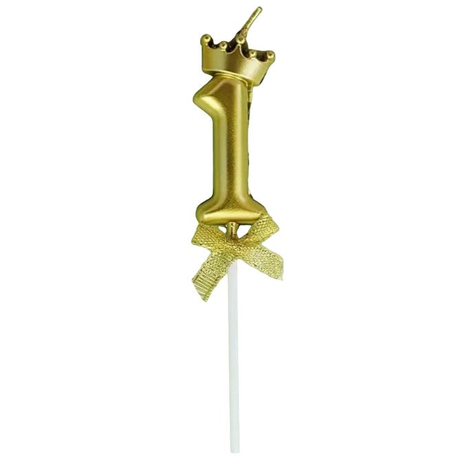 Lumanare Tort Cifra 1, Model Coroana, Design Elegant cu Sclipici, Parafina de Calitate, Inaltime 4.8 cm, Aurie
