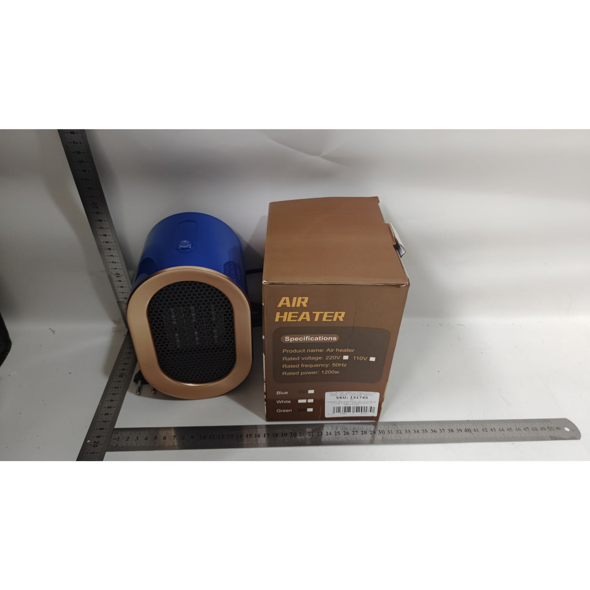 Mini Incalzitor Electric Tip Radiator, Element PTC Ceramic, Putere 1200 W, Termostat Reglabil, Design Portabil, 19.5 x 12.5 x 12.5 cm, Albastru