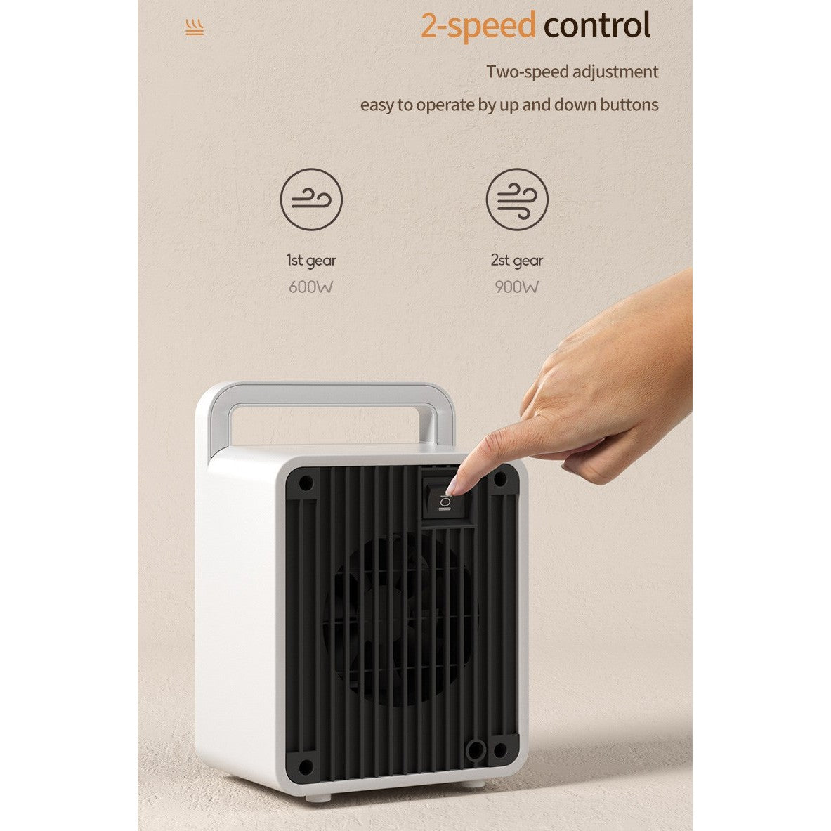 Mini Aeroterma, Radiator Electric Portabil 900W, 2 Trepte de Temperatura, Inchidere Automata la Supraincalzire, Maner de Transport, 15x10.3x21 cm, Alb/Negru