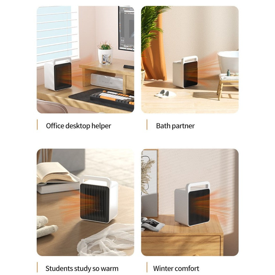 Mini Aeroterma, Radiator Electric Portabil 900W, 2 Trepte de Temperatura, Inchidere Automata la Supraincalzire, Maner de Transport, 15x10.3x21 cm, Alb/Negru