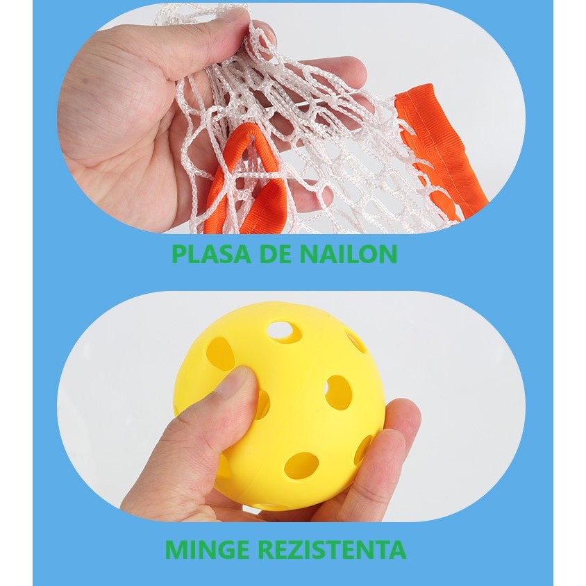 Joc Spikeball Interactiv pentru Copii, Set Sportiv Aer Liber si Interior, Plastic si Nailon, 2 Plase cu Maner si 2 Mingi Luminoase, Multicolor