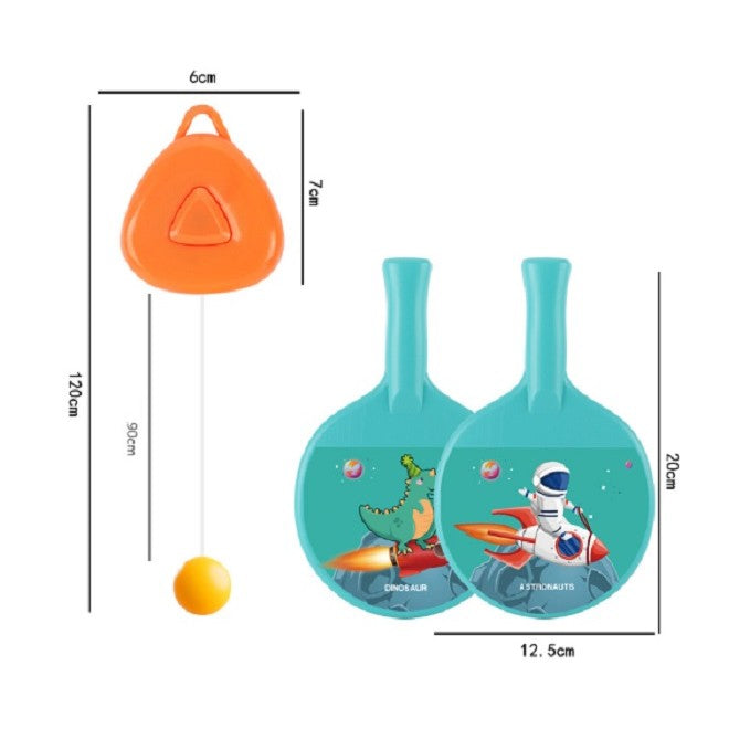 Set Tenis de Masa pentru Copii, Antrenor Suspendat cu Inaltime Reglabila, Design Animat Spatial, Plastic si ABS, include 2 Palete si 2 Mingi, Albastru