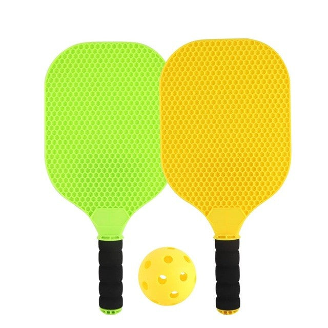 Set Joc de Ping-Pong pentru Copii, 2 Palete Ergonomice cu Mâner EVA și 1 Minge, Plastic Rezistent, +6 Ani, 37.5 x 18 cm, Galben/Verde