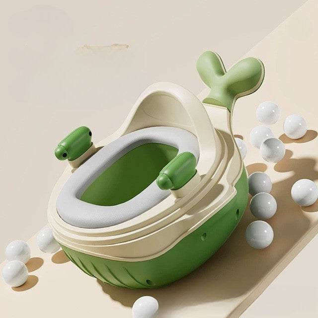 Olita 2in1 Pentru Copii, Model Balena cu Reductor WC, Muzica si Lumini, Perna PU Moale si Recipient Detasabil, Plastic, 36 x 41 x 20 cm, Verde
