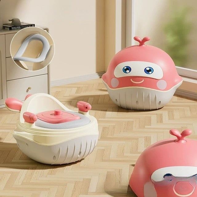 Olita 2in1 Model Balena, Reductor WC si Functie Muzicala cu Lumini, Plastic Ecologic cu Perna PU Moale, 36 x 41 x 20 cm, Roz