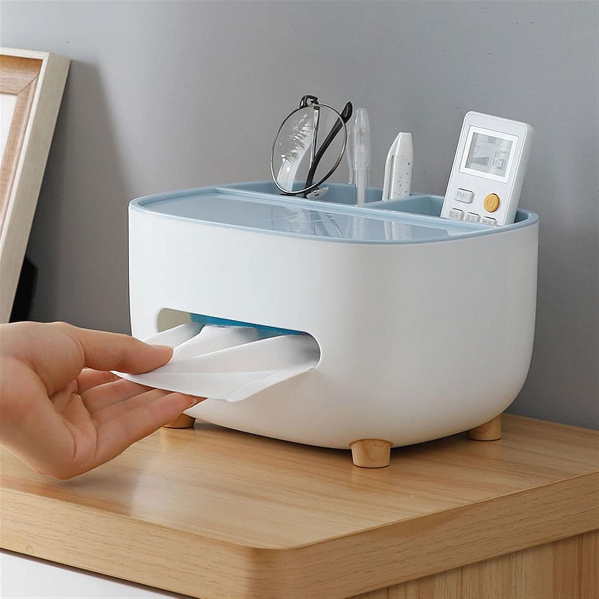 Suport Servetele si Organizator Multifunctional, Cutie Depozitare Accesorii, Design Minimalist, Material ABS, 21x12x12 cm, Albastru