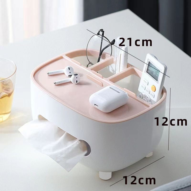 Suport pentru Servetele si Organizator Birou, Cutie Multifunctionala cu Compartiment Obiecte Personale, Design Minimalist, Material ABS, 21x12x12 cm, Roz