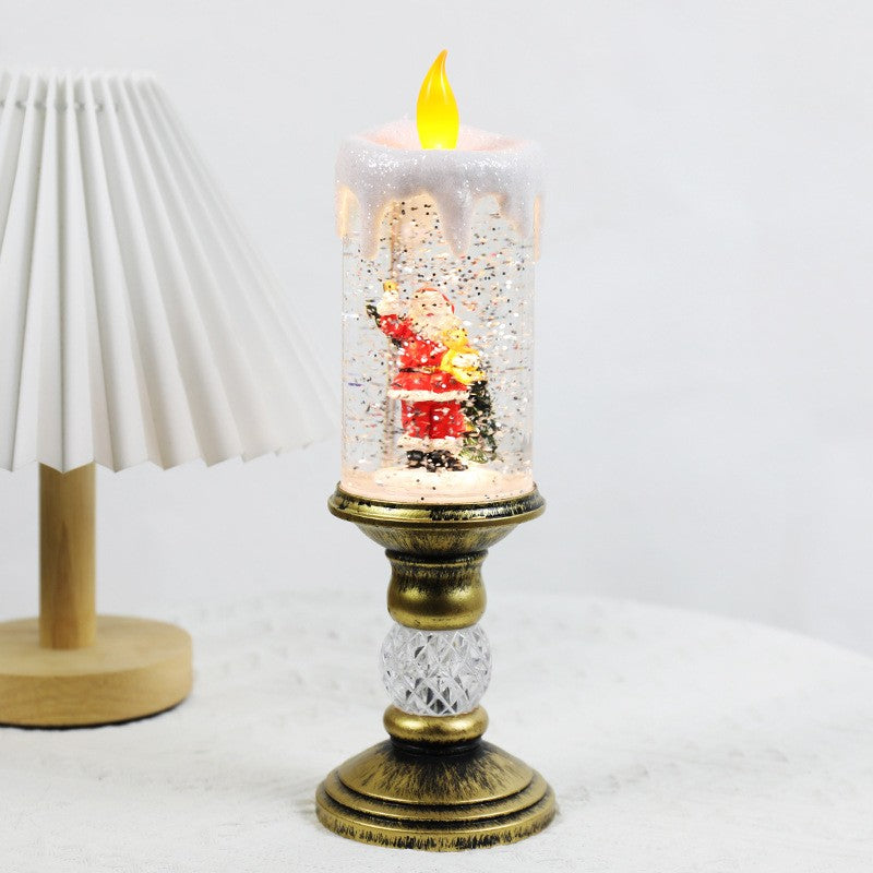 Decoratiune Luminoasa de Craciun Tip Sfesnic, Lampa cu LED, Efect de Ninsoare si 8 Melodii Festive, Alimentare USB sau Baterii, PVC, 26x8.5x8.5 cm, Auriu
