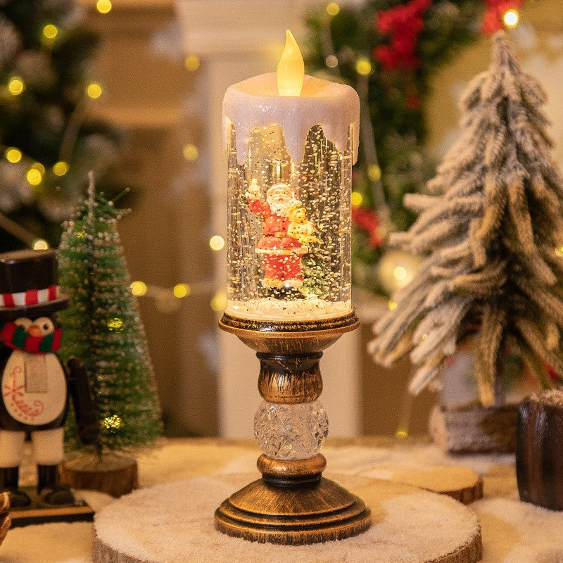 Decoratiune Luminoasa de Craciun Tip Sfesnic, Lampa cu LED, Efect de Ninsoare si 8 Melodii Festive, Alimentare USB sau Baterii, PVC, 26x8.5x8.5 cm, Auriu