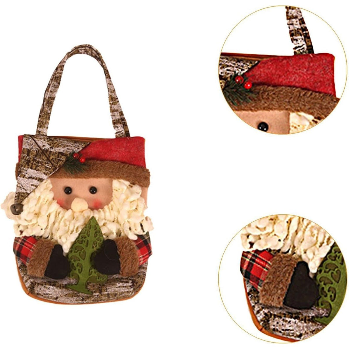 Geanta pentru Cadouri de Craciun, Model Mos Craciun, Decoratiune Festiva Hand-Made, Panza si Bumbac, 46x23x2 cm, Multicolor