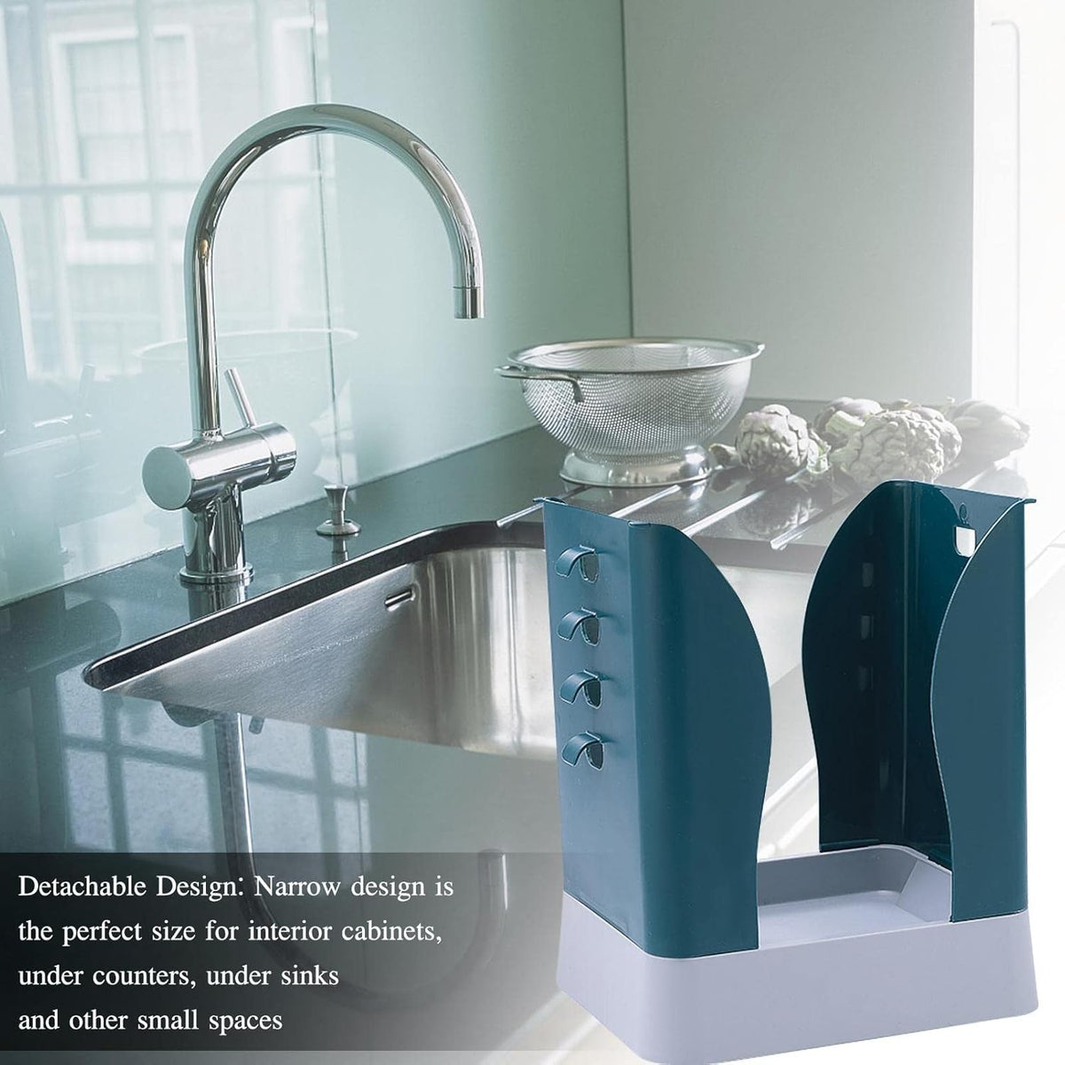 Cos de Gunoi Extensibil, Recipient Pliabil si Reglabil pentru Bucatarie sau Birou, Plastic Rezistent, 21x25x17 cm, Albastru Gri