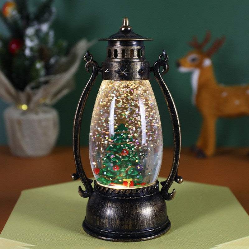 Felinar De Craciun Cu LED, Decoratiune Luminoasa Model Lampa Cu Ulei, Ornament Brad Cu Maner, Plastic PVC, 14x7x6 cm, Negru