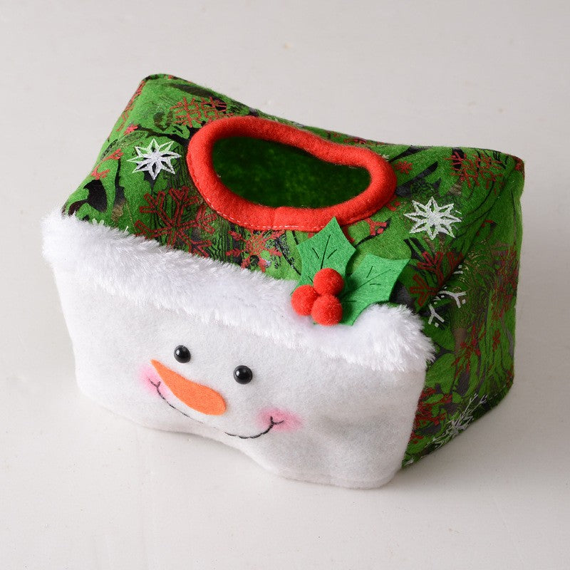 Cutie Decorativă pentru Șervețele, Model Om de Zăpadă, Tematică de Crăciun, Design Festiv, Verde, 16 x 10 cm