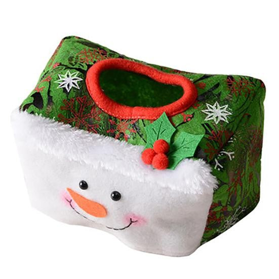 Cutie Decorativă pentru Șervețele, Model Om de Zăpadă, Tematică de Crăciun, Design Festiv, Verde, 16 x 10 cm