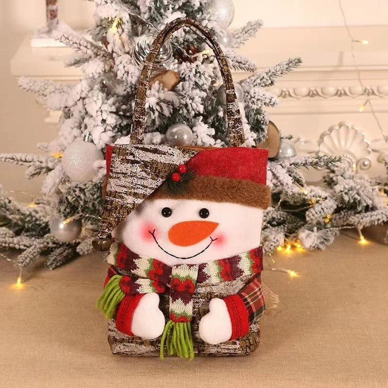 Geanta pentru Cadouri de Craciun, Model Om de Zapada, Decoratiune Festiva Hand-Made, Panza si Bumbac, 46x23x2 cm, Multicolor