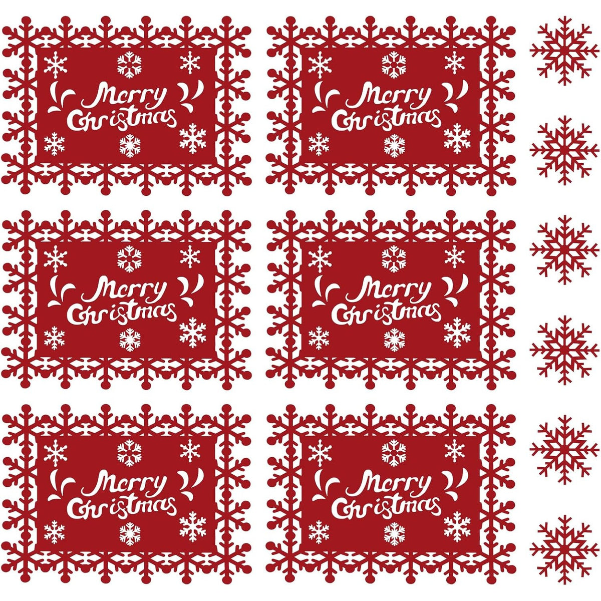 Teomarket, Set 12 Piese Servete De Masa Si Suporturi Pahare, Design Craciun Merry Christmas, Material Textil Premium, 6 Servete 25x35 cm si 6 Suporturi 10x10 cm, Rosu