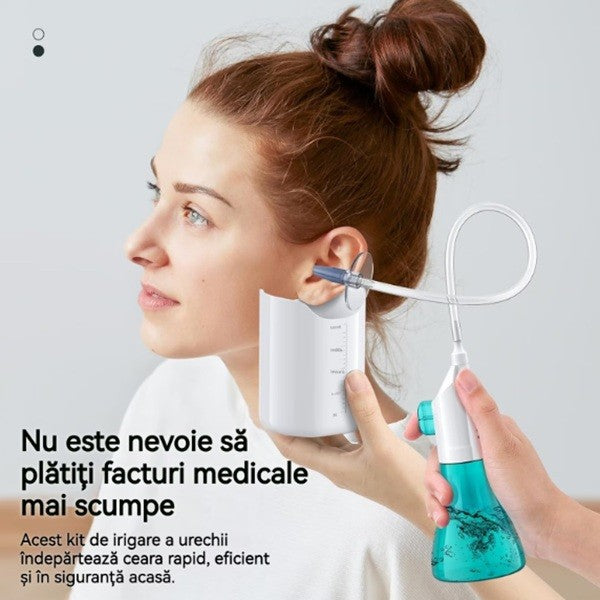 Dispozitiv de Curatare Urechi pentru Indepartare Ceara, Kit Complet cu 31 Capete Inlocuibile si Recipient Lichid, ABS si PC Medical, Albastru