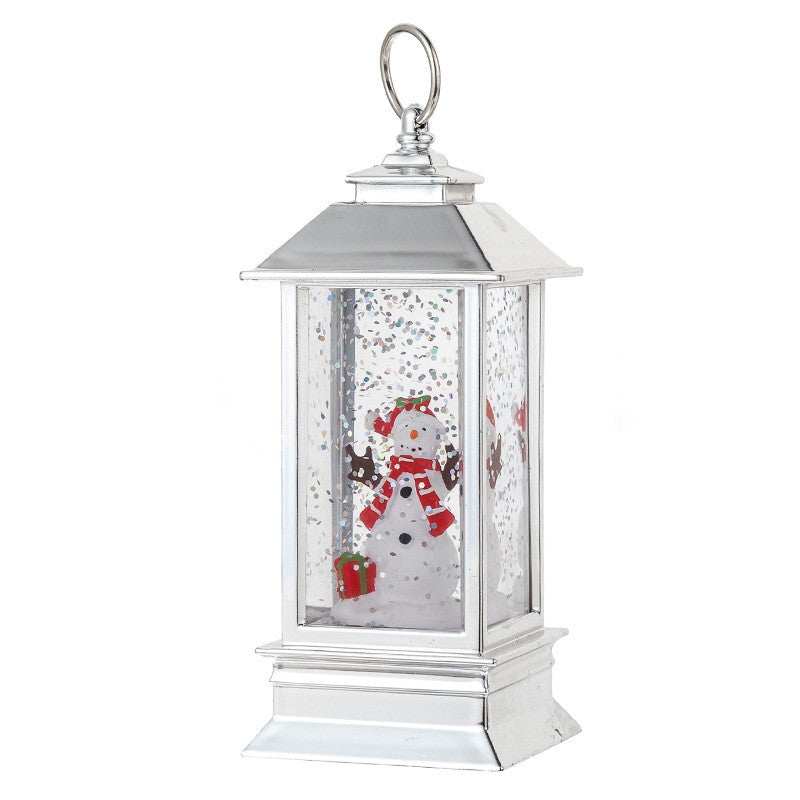 Felinar de Craciun cu Lumina LED, Decoratiune Festiva Model Om de Zapada, Material PVC, Alimentare Baterie LR44, 5.3x5.3x13 cm, Alb