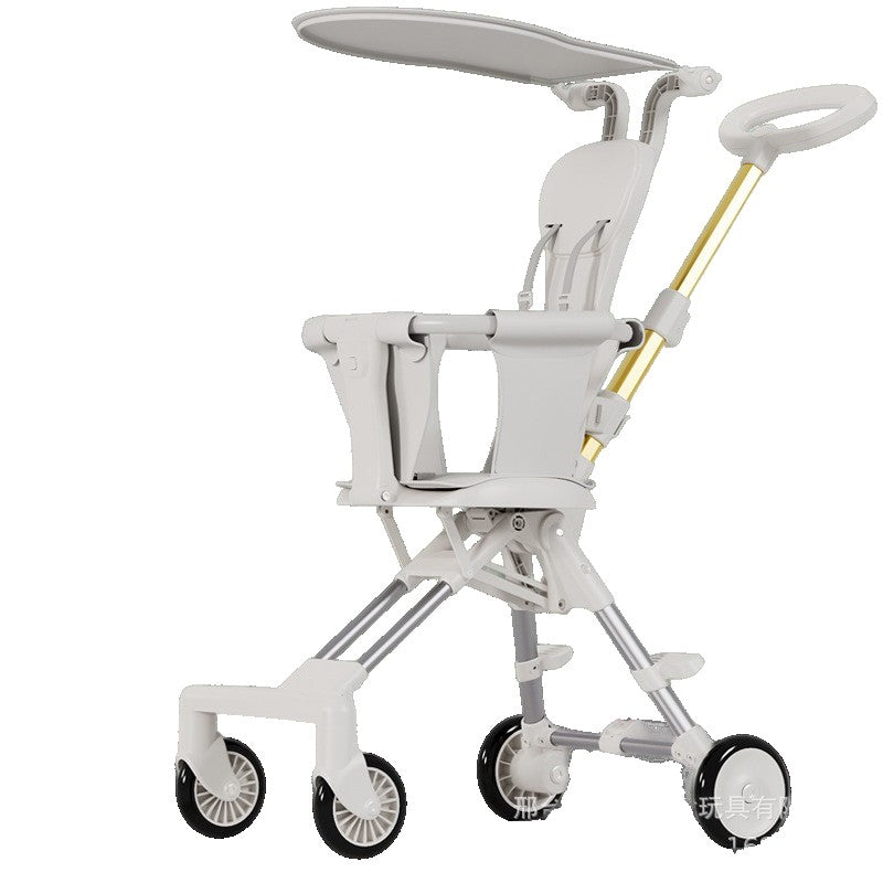 Carucior Pliabil Reversibil pentru Copii 1-3 Ani, Pliere Rapida cu un Click si Parasolar UV, Aliaj Aluminiu si Textil, 52 x 42 x 90 cm, Alb