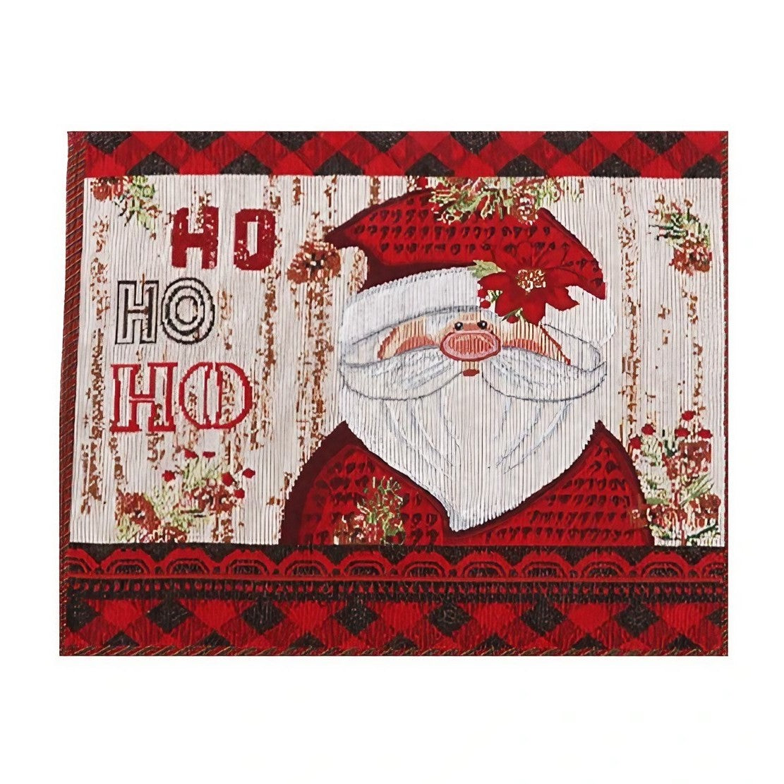 Servet de Masa Decorativ, Model Mos Craciun cu Mesaj HoHoHo, Tematica Sarbatori, Bumbac si Fibre Sintetice, 43x33 cm, Rosu
