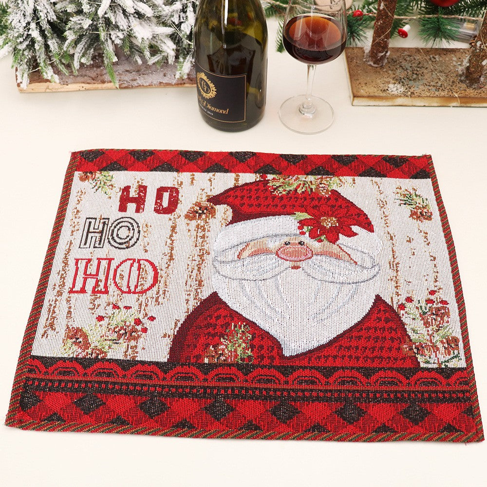 Servet de Masa Decorativ, Model Mos Craciun cu Mesaj HoHoHo, Tematica Sarbatori, Bumbac si Fibre Sintetice, 43x33 cm, Rosu