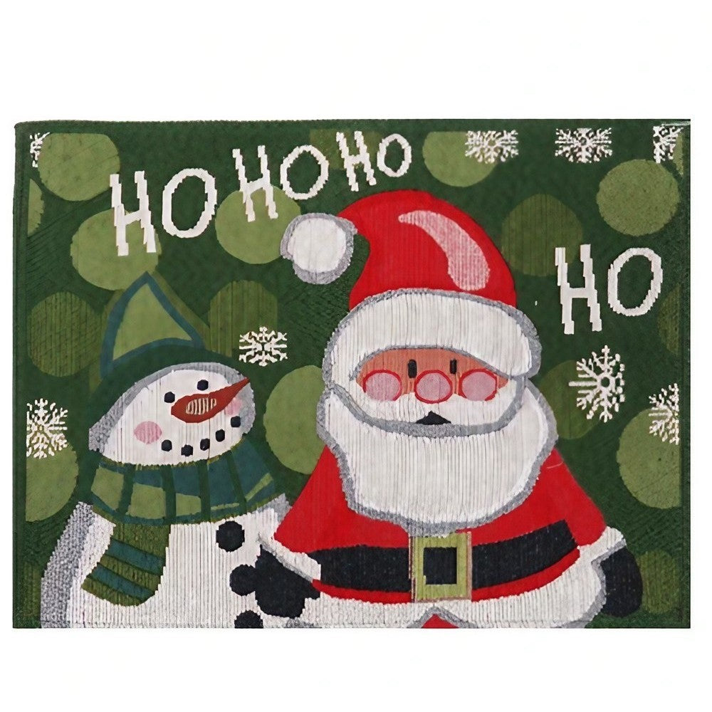 Servet de Masa Decorativ, Model Mos Craciun cu Mesaj HoHoHo, Tematica Sarbatori de Iarna, Amestec Bumbac, 43x33 cm, Verde
