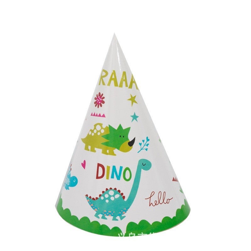 Set 6 Coifuri Petrecere Dino Park, Accesorii Aniversare Tematica Dinozauri, Carton Alb Rezistent, 20 x 14 cm, Multicolor