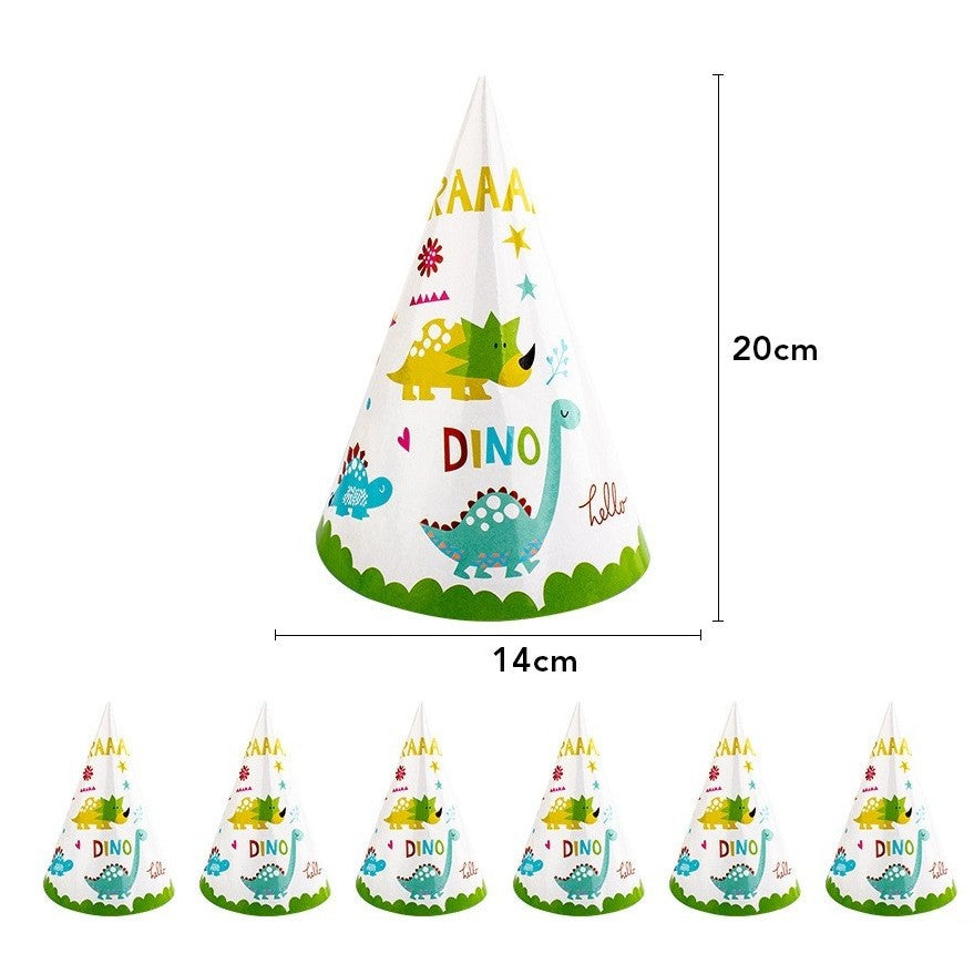Set 6 Coifuri Petrecere Dino Park, Accesorii Aniversare Tematica Dinozauri, Carton Alb Rezistent, 20 x 14 cm, Multicolor