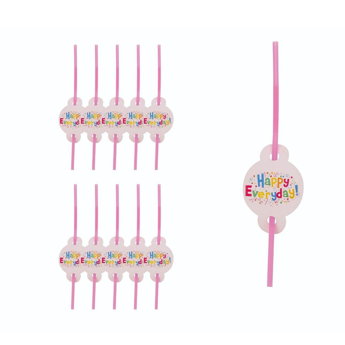 Set 10 Paie Reutilizabile Happy Everyday, Paie de Baut pentru Petreceri si Evenimente, Material Plastic PP si Carton, 31 x 16 cm, Multicolor