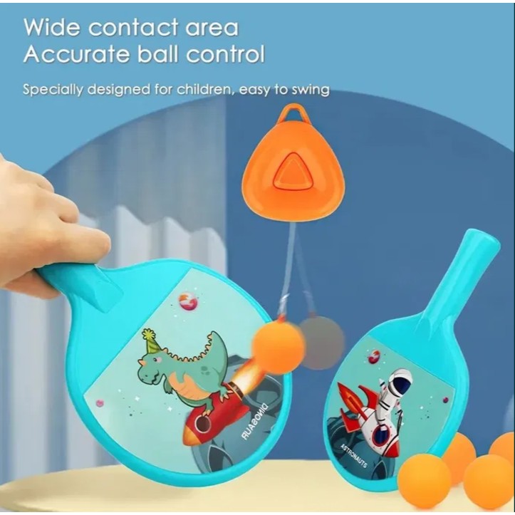 Set Tenis de Masa pentru Copii cu Design Astronauti, Antrenament Suspendat cu Inaltime Reglabila, Plastic si ABS, 2 Palete, 4 Mingi si Accesorii de Agatat, Albastru