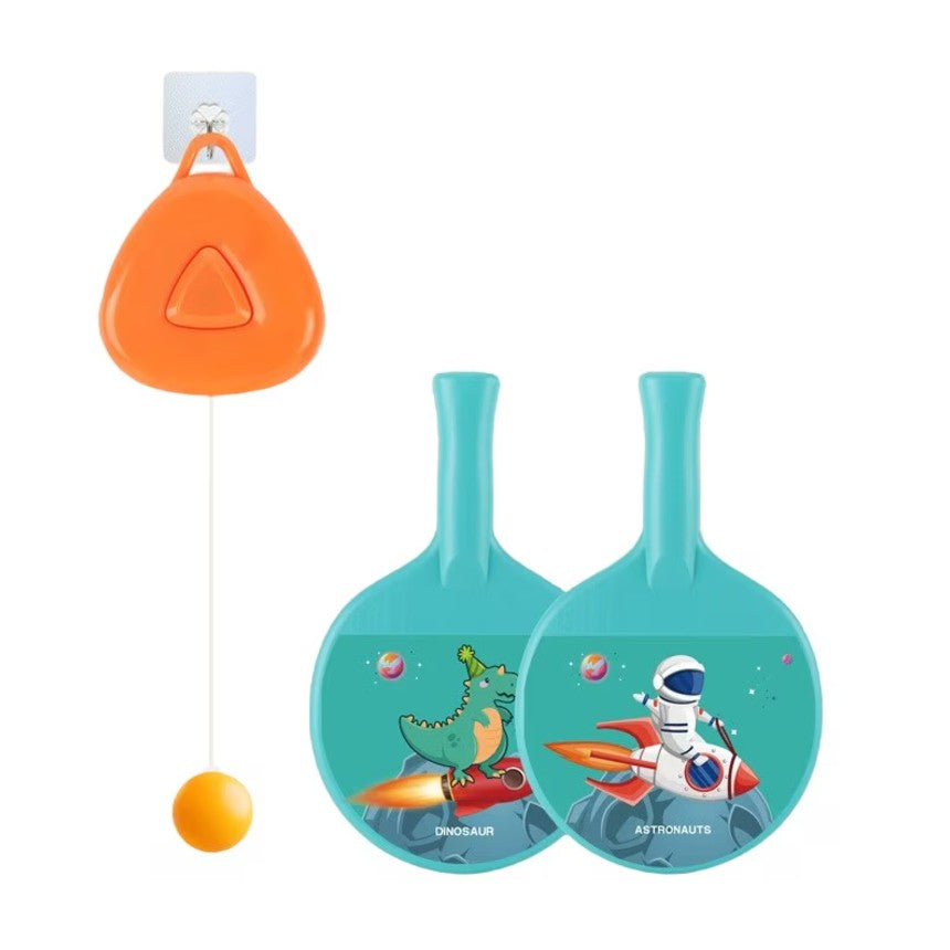 Set Tenis de Masa pentru Copii cu Design Astronauti, Antrenament Suspendat cu Inaltime Reglabila, Plastic si ABS, 2 Palete, 4 Mingi si Accesorii de Agatat, Albastru