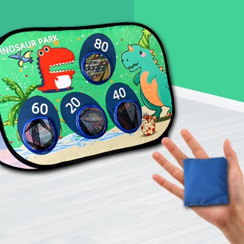 Joc Interactiv de Aruncare la Tinta, Model Dinozauri cu 8 Mingi si 4 Saci de Nisip, Geanta Portabila de Transport, 77.5x44.5x42 cm, Multicolor