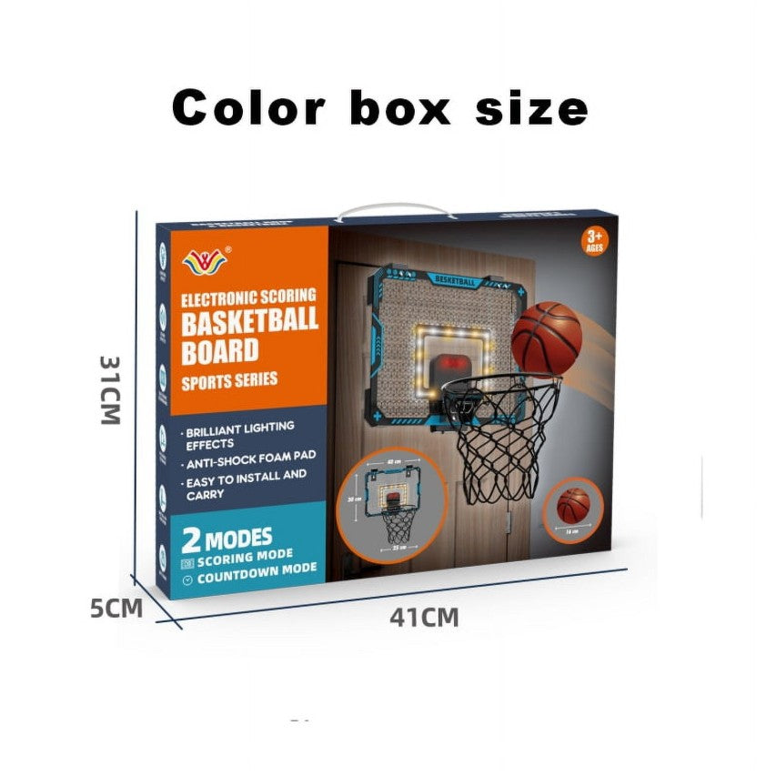 Cos de Baschet pentru Copii cu Tablou de Bord Electronic, Inel Metalic Rabatabil cu Arc, 2 Moduri de Joc Interior si Exterior, Include Minge si Pompa, 41x31 cm, Multicolor