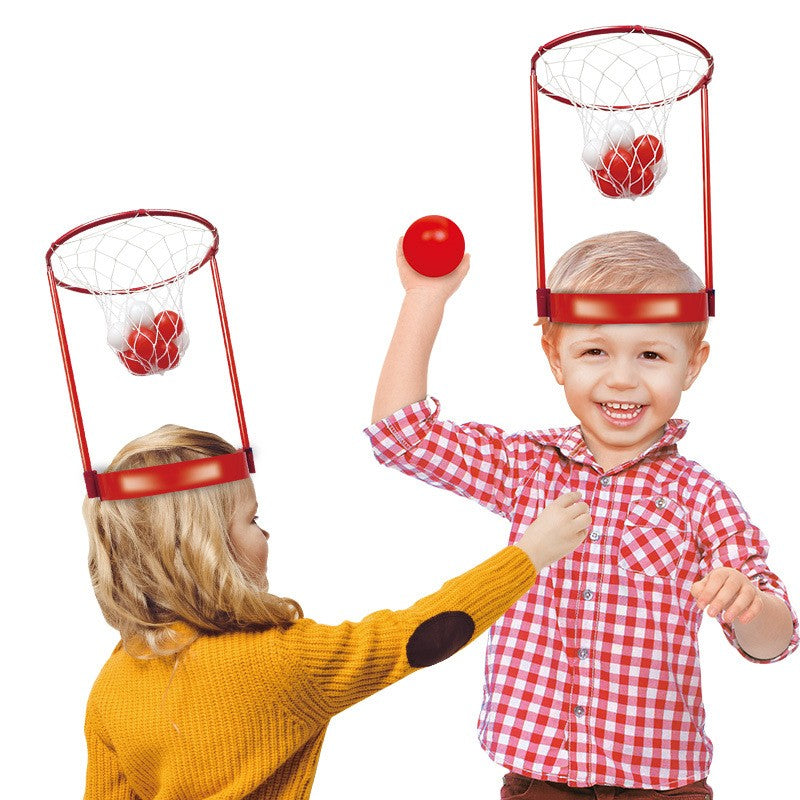 Joc Interactiv de Baschet pentru Cap, Set Dublu pentru Competitie si Coordonare, Plastic, 2 Cosuri Ajustabile si 20 de Mingi Albe si Rosii, Multicolor