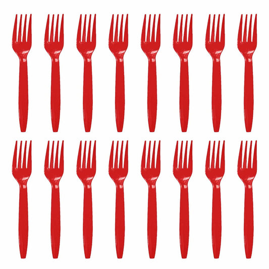 Set 16 Furculite de Unica Folosinta, Design Festiv pentru Petreceri si Craciun, Plastic Rezistent, 15 cm, Rosu
