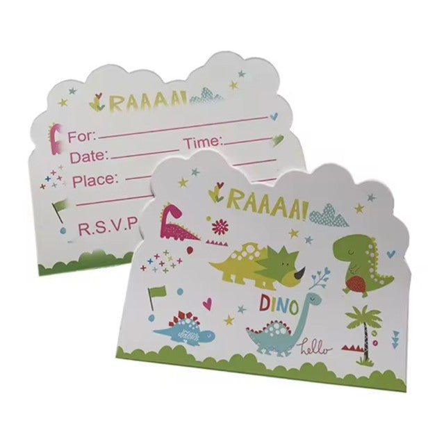 Set 10 Invitatii pentru Petrecere Copii, Colectia Dino Park cu Dinozauri, Carton Rezistent, Multicolor, 11 x 14 cm